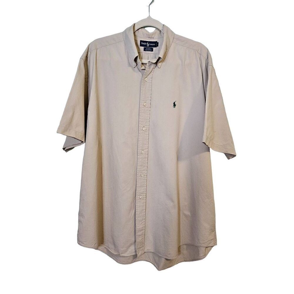 Ralph Lauren "Blake" Light tan short sleeved button down shirt.  Size XL.  SKU-